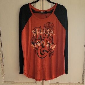 Harley-Davidson Women's Orange and Black Top - XXL